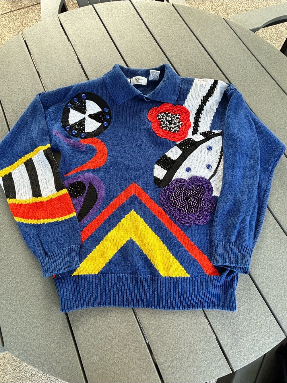 Vintage 1980's Bonnie and Bill by Holly Beaded Sweater Wearable‎ Art Women's L